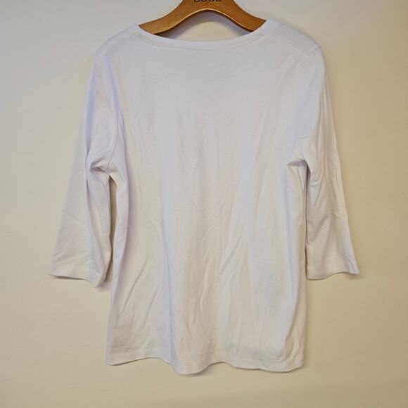 Quacker Factory White with Flowers 3/4 Sleeve Top Size M Grandmacore Mature - Picture 2 of 8